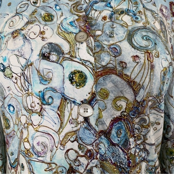 Simply Art By Dolcezza Button Front Short Womens XS Stretch Art Collar Geometric - Picture 9 of 17